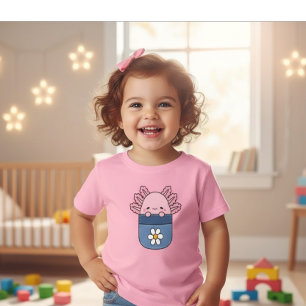 Pink Axolotl Pocket Flower Girl T-Shirt