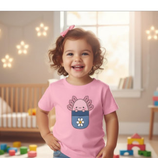 Pink Axolotl Pocket Flower Girl T-Shirt