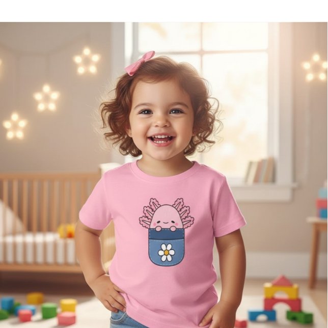 Pink Axolotl Pocket Flower Girl T-Shirt (Creator Uploaded)