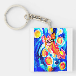Pink axolotl Watercolor summer Key Ring