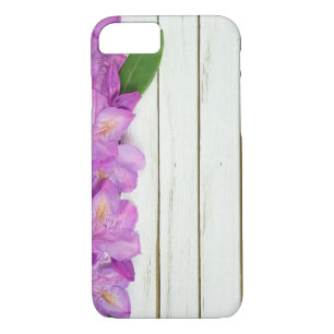 pink azalea border on wood iPhone 8/7 case