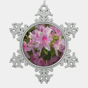 Pink Azalea Bush Spring Floral Snowflake Pewter Christmas Ornament