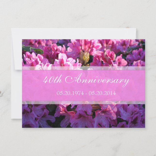Pink azalea flowering wedding anniversary invitation (Front)