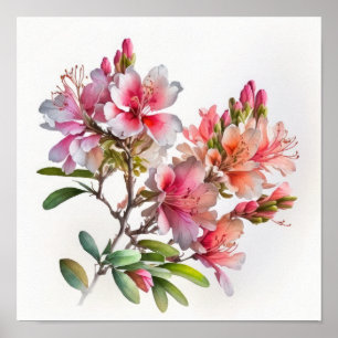 Pink Azalea Flowers Art Print Poster