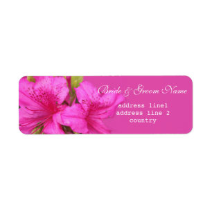 Pink azalea flowers bride and groom address labels