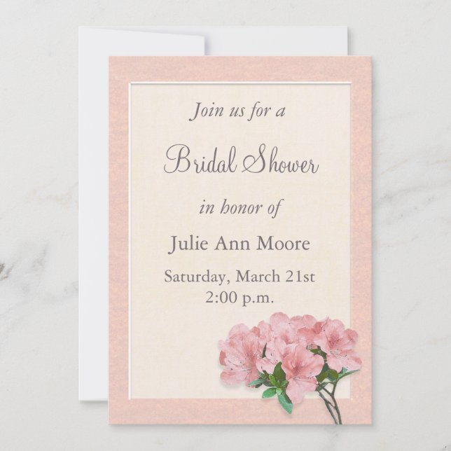 Pink Azalea Flowers & Frame Bridal Shower Invitation (Front)