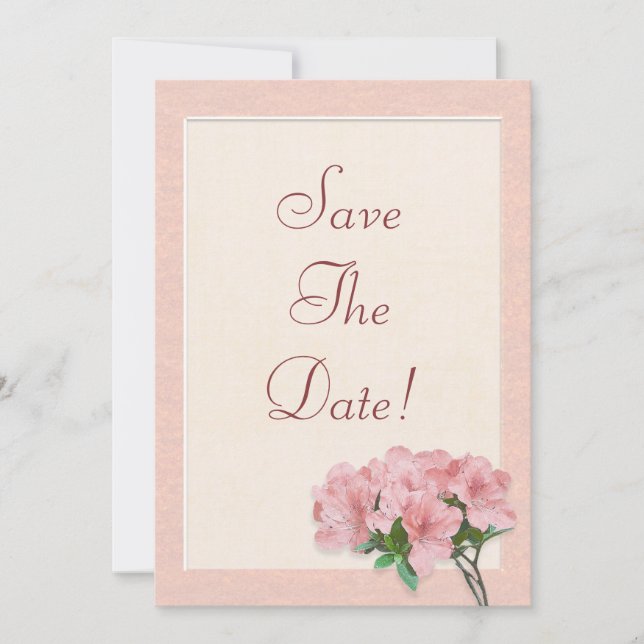 Pink Azalea Flowers & Frame Save The Date Wedding Invitation (Front)