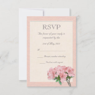 Pink Azalea Flowers & Frame Wedding RSVP Card