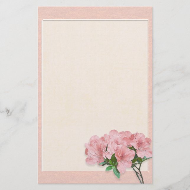 Pink Azalea Flowers & Frame Wedding Stationery (Front)