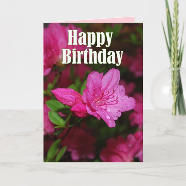 Pink Azalea Happy Birthday Card (Front)