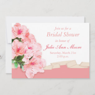 Pink Azalea & Ribbon Bridal Shower Invitation