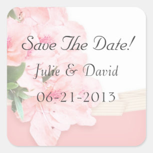 Pink Azalea & Ribbon Save The Date Wedding Square Sticker