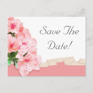 Pink Azalea & Ribbon Wedding Announcement Postcard