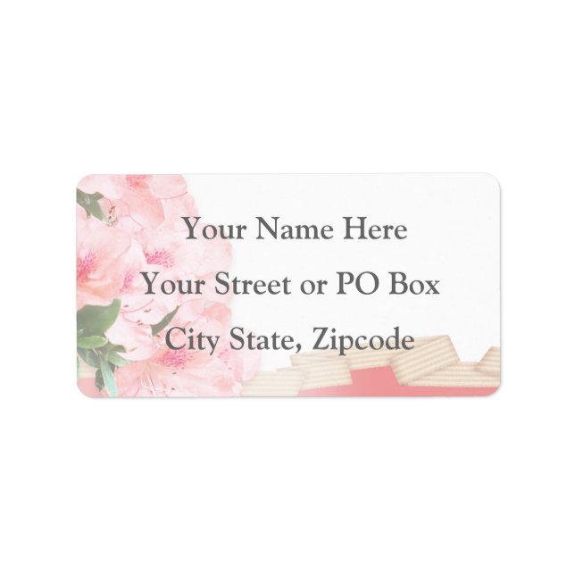 Pink Azalea & Ribbon Wedding Label (Front)