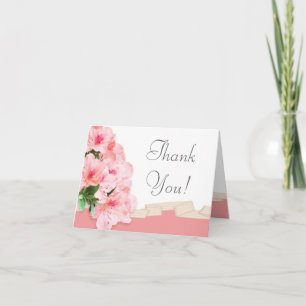 Pink Azalea & Ribbon Wedding Thank You Card
