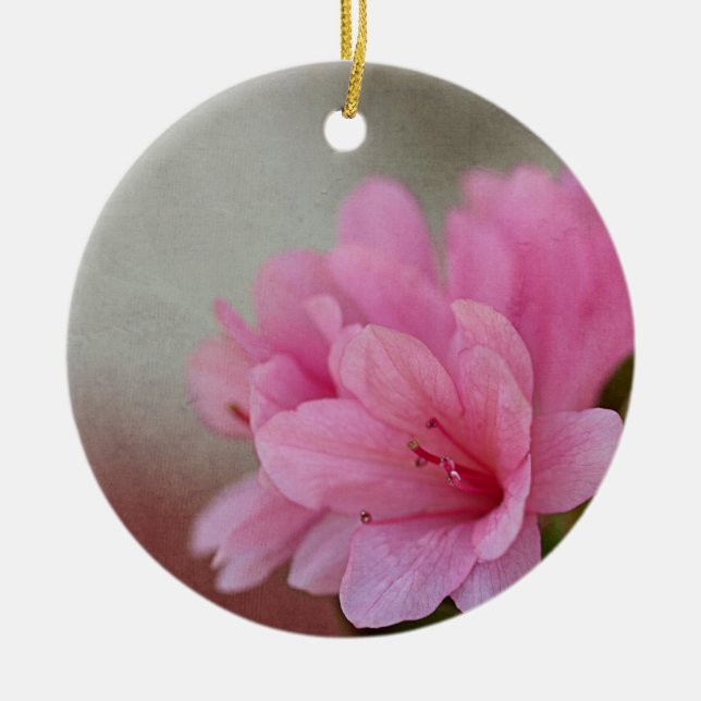 Pink Azalea Textured Personalised Ceramic Ornament (Front)