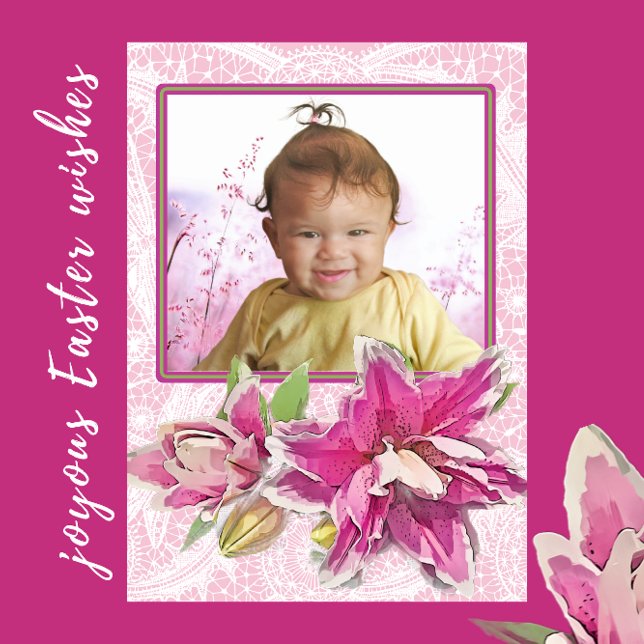Pink Azaleas and Lace Photo Easter Card (Pretty Azalea blooms and white lace Easter photo frame card.)