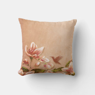 Pink Azaleas Vintage Floral on Whiskey Cushion