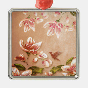 Pink Azaleas Vintage Floral on Whiskey Metal Tree Decoration