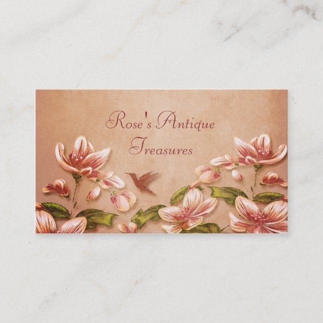 Pink Azaleas Vintage Floral on Whiskey Retro Business Card (Front)