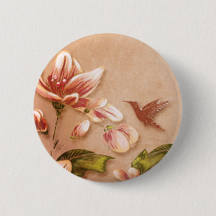 Pink Azaleas Vintage Floral on Whiskey Wedding 6 Cm Round Badge
