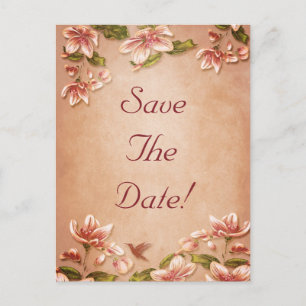Pink Azaleas Vintage Floral Save The Date Wedding Announcement Postcard