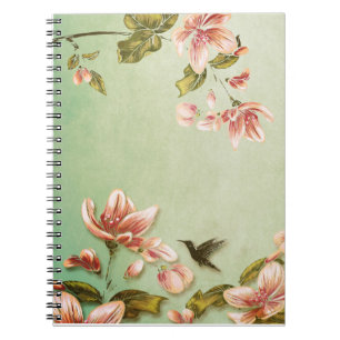Pink Azaleas Vintage  on Green Mist Notebook