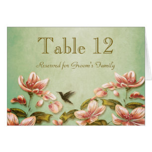 Pink Azaleas Vintage  on Green Mist Table Number