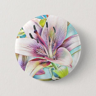 Pink Azeea Flower Drawing 6 Cm Round Badge