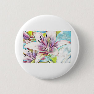 Pink Azeea Flower Drawing 6 Cm Round Badge