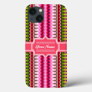 Pink Aztec Tribal Ikat Personalised Name iPhone 13 Case