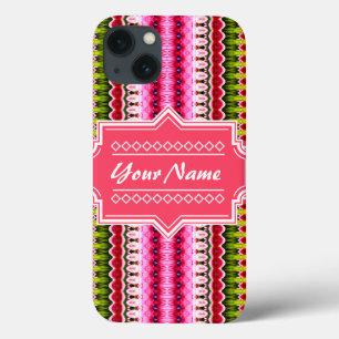 Pink Aztec Tribal Ikat Personalised Name iPhone 13 Case