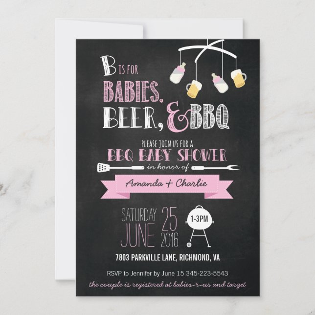 Pink Babies, Beer & BBQ Baby Shower Invitation (Front)