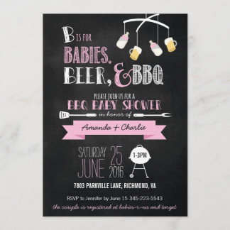 Pink Babies, Beer & BBQ Baby Shower Invitation