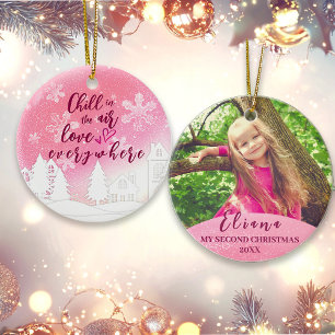 Pink Baby 2nd Christmas Custom Photo Ornament