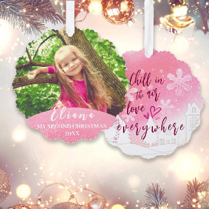 Pink Baby 2nd Christmas Custom Photo Tree Decoration Card