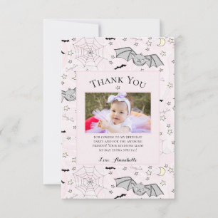 Pink Baby Bat Halloween Thank You Card