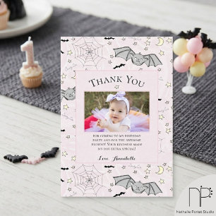 Pink Baby Bat Halloween Thank You Card