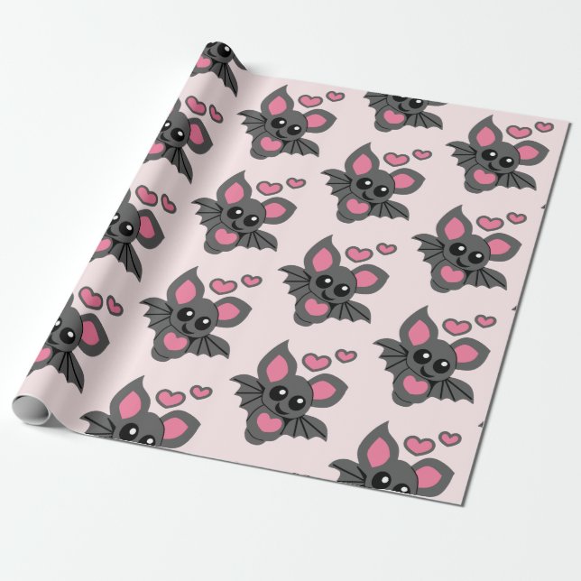 Pink Baby Bat Wrapping Paper (Unrolled)