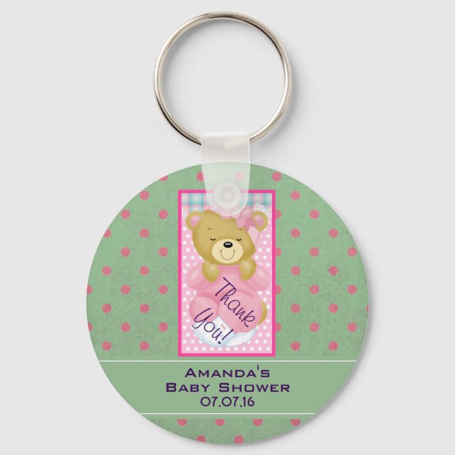 Pink Baby Bear Baby Shower Favour Key Ring (Front)
