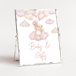 Pink Baby Bear Balloon Baby Shower Books and Gifts Poster