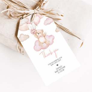 Pink Baby Bear Balloon Baby Shower Favour Tags