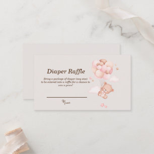 Pink Baby Bear & Balloons Diaper Raffle Cards