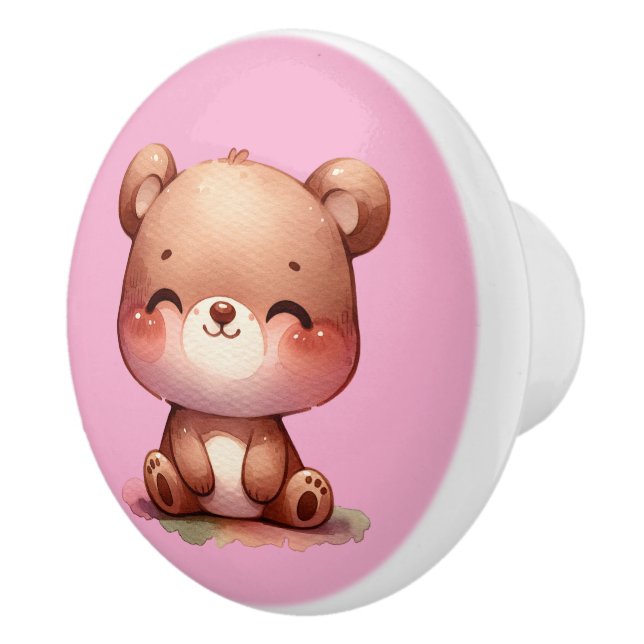 Pink Baby Bear Ceramic Knob (Right)