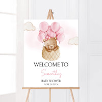 Pink Baby Bear Hot Air Balloon Baby Shower Welcome