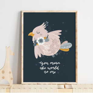 Pink Baby Bird Pink Nursery Poster   Baby Bird Art