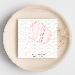 Pink Baby Bonnet Baptism Paper Napkin
