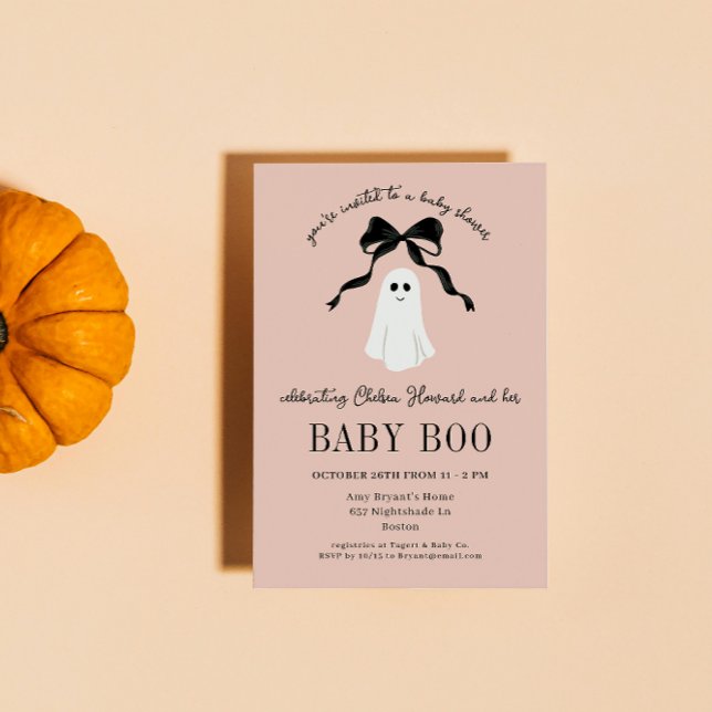Pink Baby Boo Ghost Halloween Baby Shower Invitation (soft pink halloween baby shower invitation welcomes the little boo that's almost due with a ghost)