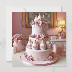 PINK BABY BOTTLES CAKE, BABY SHOWER INVITATION