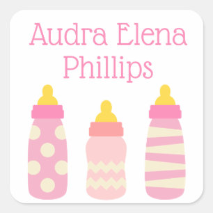 Pink Baby Bottles Personalised Stickers